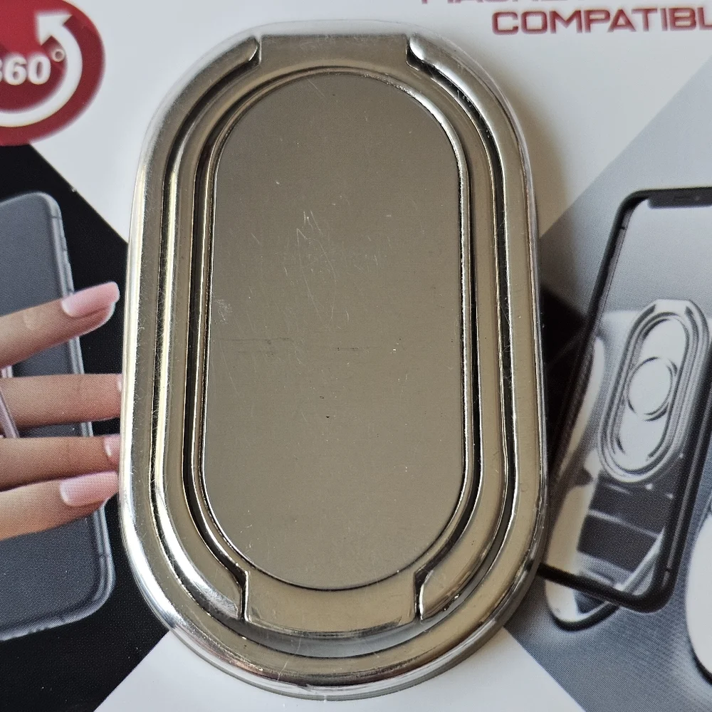 AxisGrip Large Phone Ring & Folding Desk Stand - SILVER METAL